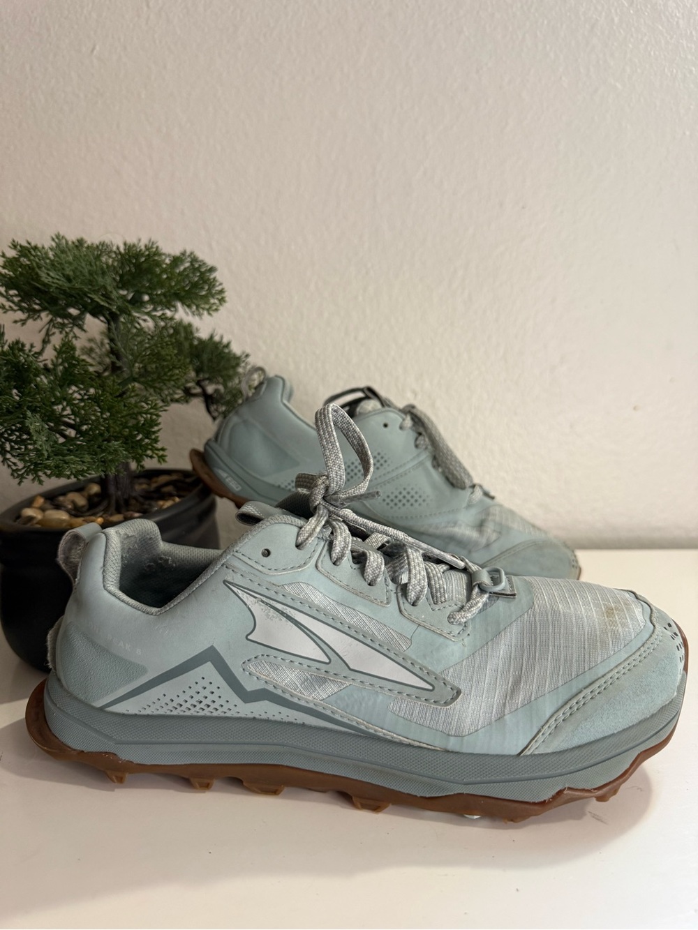 Altra Lone peak 5 Women size 8  Light Blue Trail Runners with Brown Outsole
